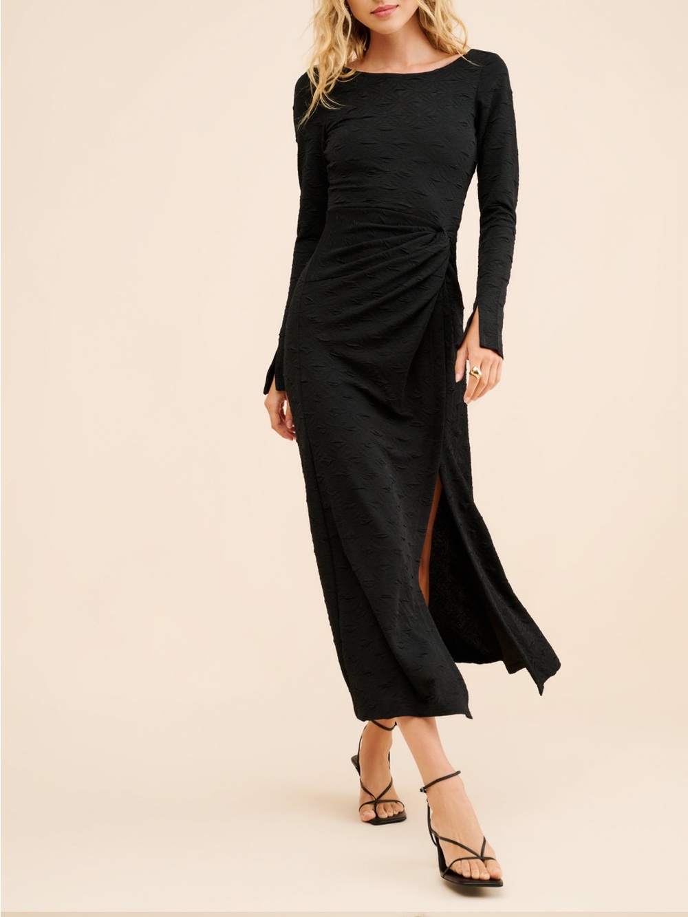 Free People Black Long-Sleeve Side-Slit Maxi Dress